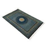 ペルシャ絨毯 クム ムサビ工房 シルク 玄関マット 青(ブルー)