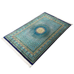 ペルシャ絨毯 クム ムサビ工房 シルク 玄関マット 青(ブルー)