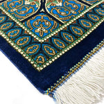 ペルシャ絨毯 クム ムサビ工房 シルク 玄関マット 青(ブルー)