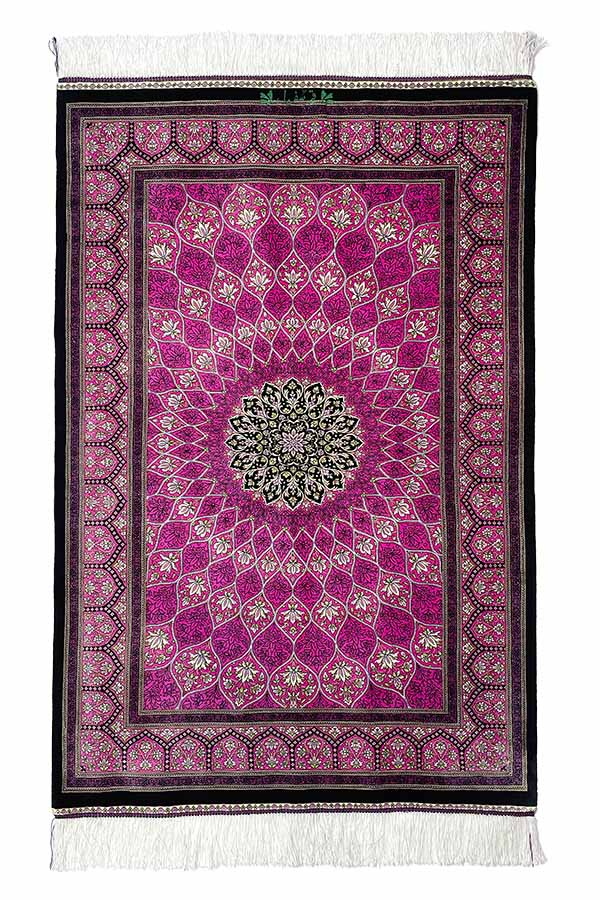シルク手織りペルシャ絨毯|クム産(80x120cm)モスク天井模様【絨毯専門店】
