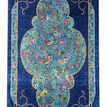 ペルシャ絨毯 クム シルク 玄関マット 青 (ブルー)