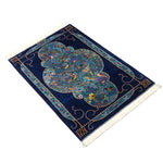 ペルシャ絨毯 クム シルク 玄関マット 青 (ブルー)