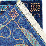 ペルシャ絨毯 クム シルク 玄関マット 青 (ブルー)