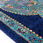 ペルシャ絨毯 クム シルク 玄関マット 青 (ブルー)