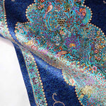 ペルシャ絨毯 クム シルク 玄関マット 青 (ブルー)