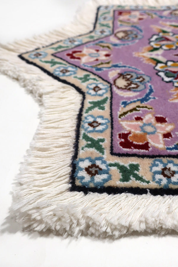 手織りラグ 紫 星形(63x63cm)ペルシャ ウール【絨毯専門店】