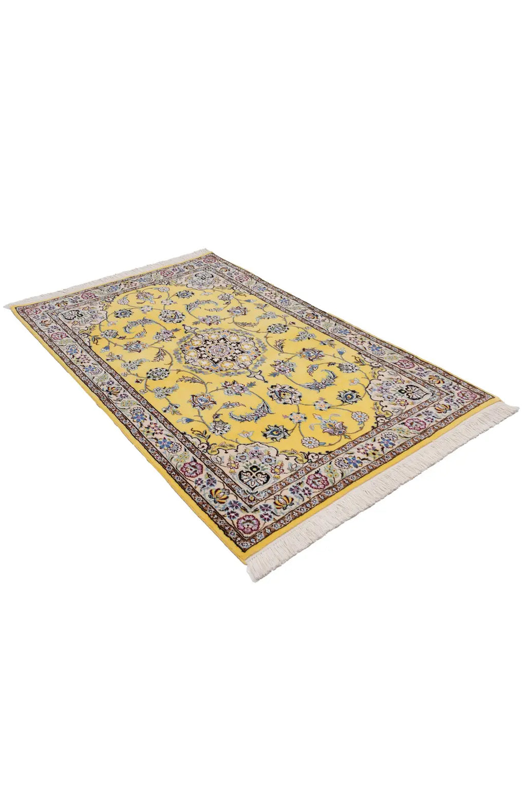ペルシャ絨毯 ナイン(100x150cm)黄色|ウール&シルク【ラグ専門店】