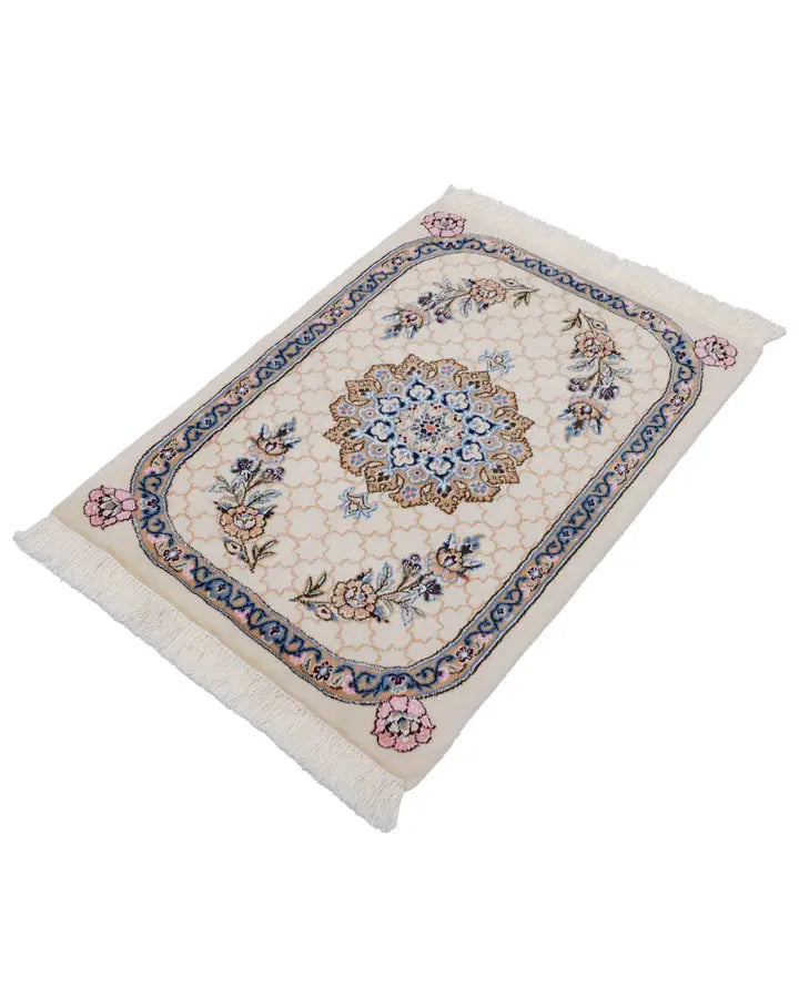 手織りペルシャ絨毯 ナイン産 ウール&シルク 60x90cm 玄関マット ラグ