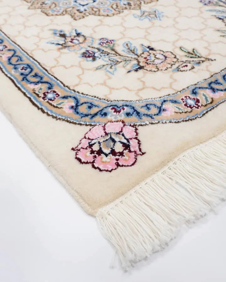 手織りペルシャ絨毯 ナイン産 ウール&シルク 60x90cm 玄関マット ラグ