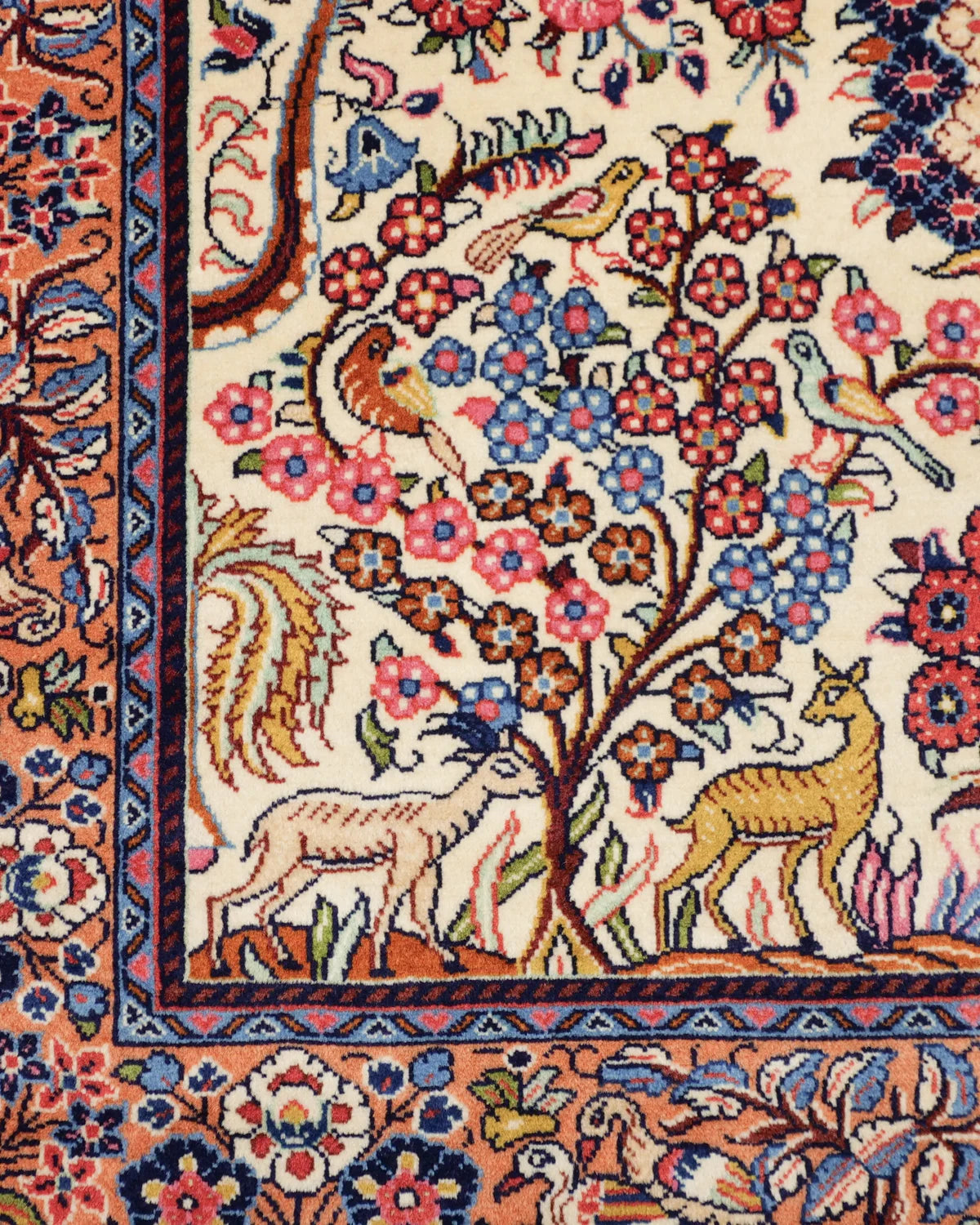 アンティーク ペルシャ絨毯 サルーク産 約138×215cm|手織り 鹿と鳥の庭園図
