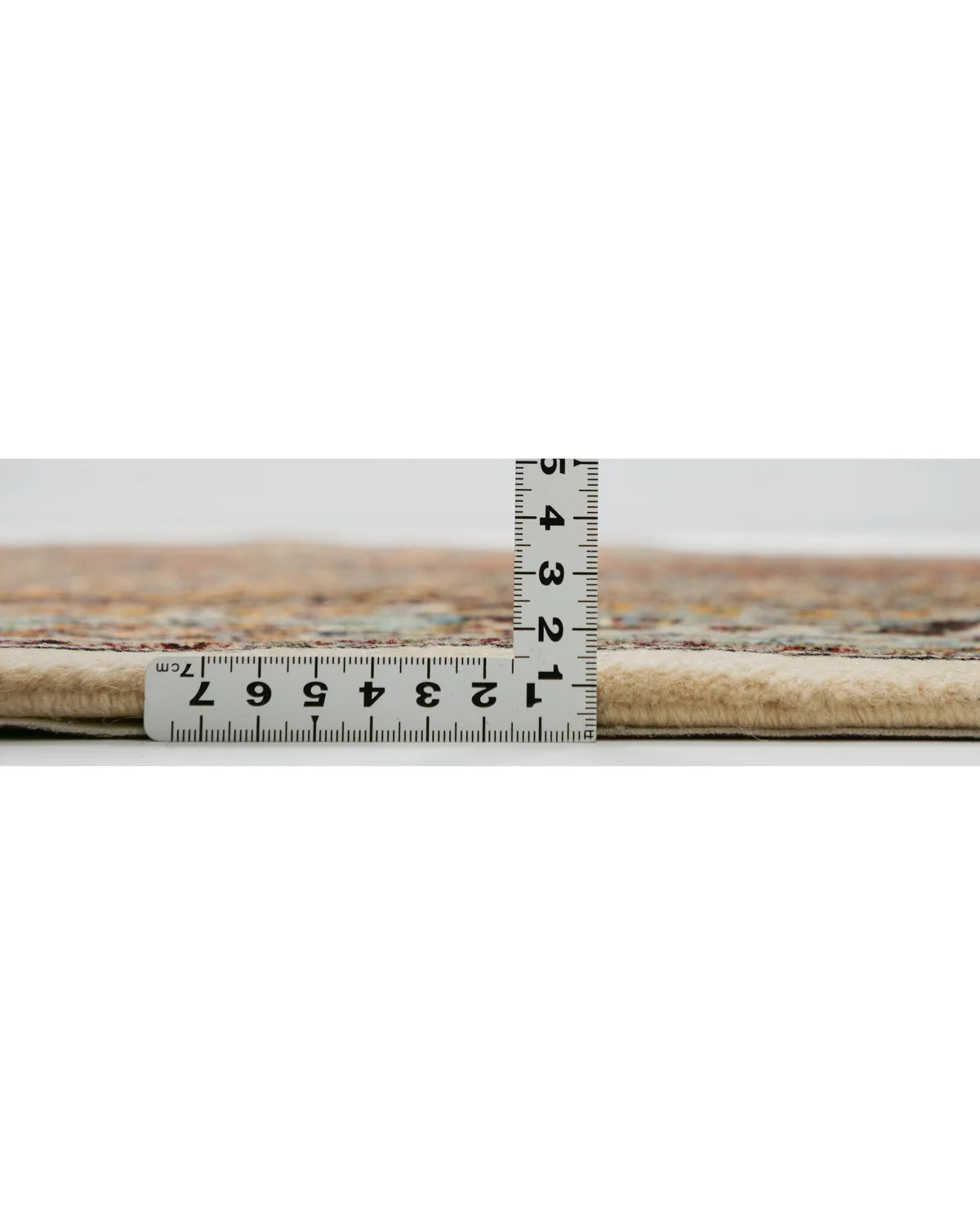ムード産ペルシャ絨毯 約145×195cm|全面のマヒ文様と赤青メダリオン、幾何学模様と唐草で飾られたボーダーが特徴の手織りウールラグ