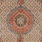 ムード産ペルシャ絨毯 約145×195cm|全面のマヒ文様と赤青メダリオン、幾何学模様と唐草で飾られたボーダーが特徴の手織りウールラグ