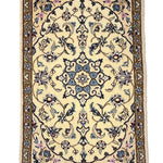 ペルシャ絨毯 ナイン ウール 玄関マット クリーム色