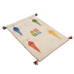 ギャッベ ペルシャ絨毯 アイボリー 玄関マット