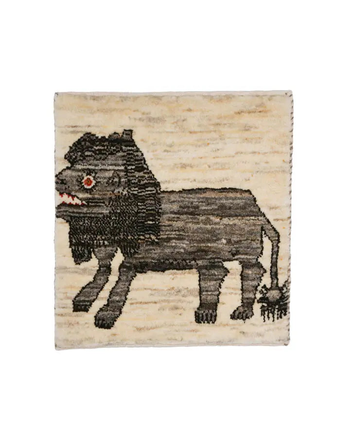 ペルシャ絨毯 ライオン ギャッベ 40x42cm 座布団 ファイン 手織りラグ