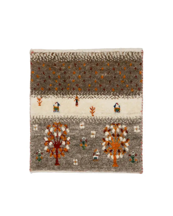 ペルシャ絨毯 ギャッベ 34x39cm 手織り ラグ ナチュラル