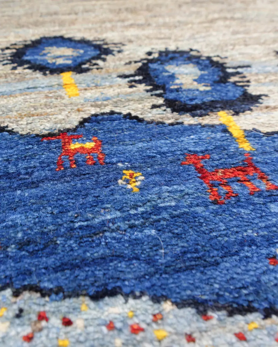 ギャッベ ペルシャ絨毯 青 水色 玄関マット