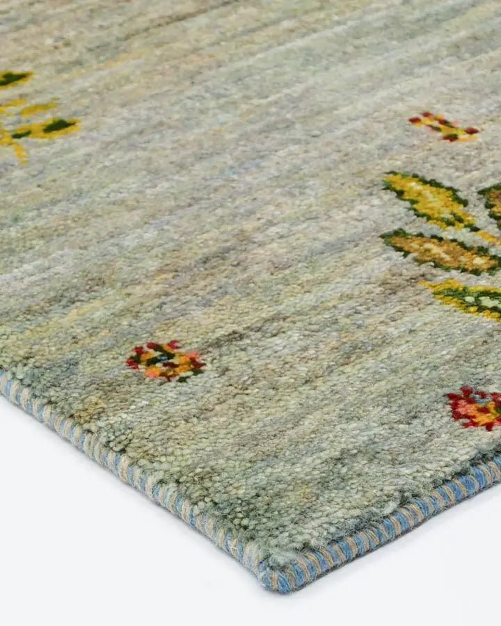 手織りペルシャ絨毯 ギャッベ 50x80cm 玄関マット 淡いブルー