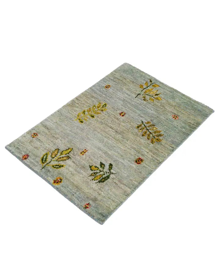 手織りペルシャ絨毯 ギャッベ 50x80cm 玄関マット 淡いブルー