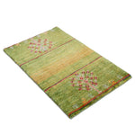 ペルシャ絨毯 ギャッベ グリーン 緑 手織りラグ 玄関マット