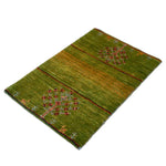 ペルシャ絨毯 ギャッベ グリーン 緑 手織りラグ 玄関マット