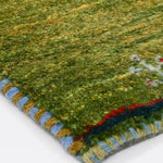 ペルシャ絨毯 ギャッベ グリーン 緑 手織りラグ 玄関マット