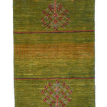 ペルシャ絨毯 ギャッベ グリーン 緑 手織りラグ 玄関マット