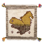 ペルシャ絨毯 ギャッベ 40x43cm リス 手織り ラグ 座布団 ナチュラル