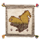 ペルシャ絨毯 ギャッベ 40x43cm リス 手織り ラグ 座布団 ナチュラル