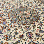ペルシャ絨毯 カシャーン産 シルク 花柄 クリーム色 ファッラー工房 玄関マット 手織り ラグ