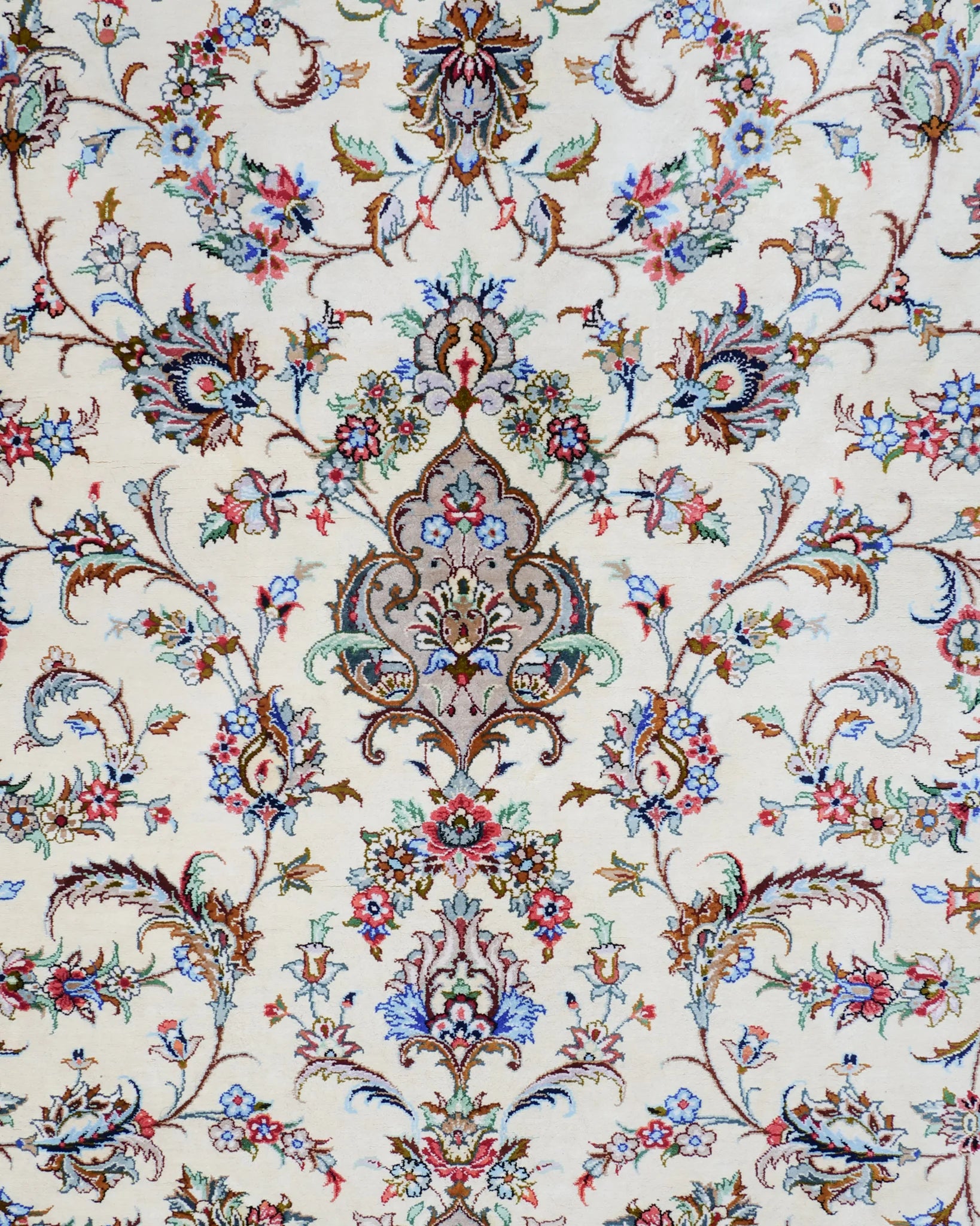 ペルシャ絨毯 カシャーン産 パディディ工房 シルク 約197cm x 298cm アイボリー ホワイト 白 手織り ラグ