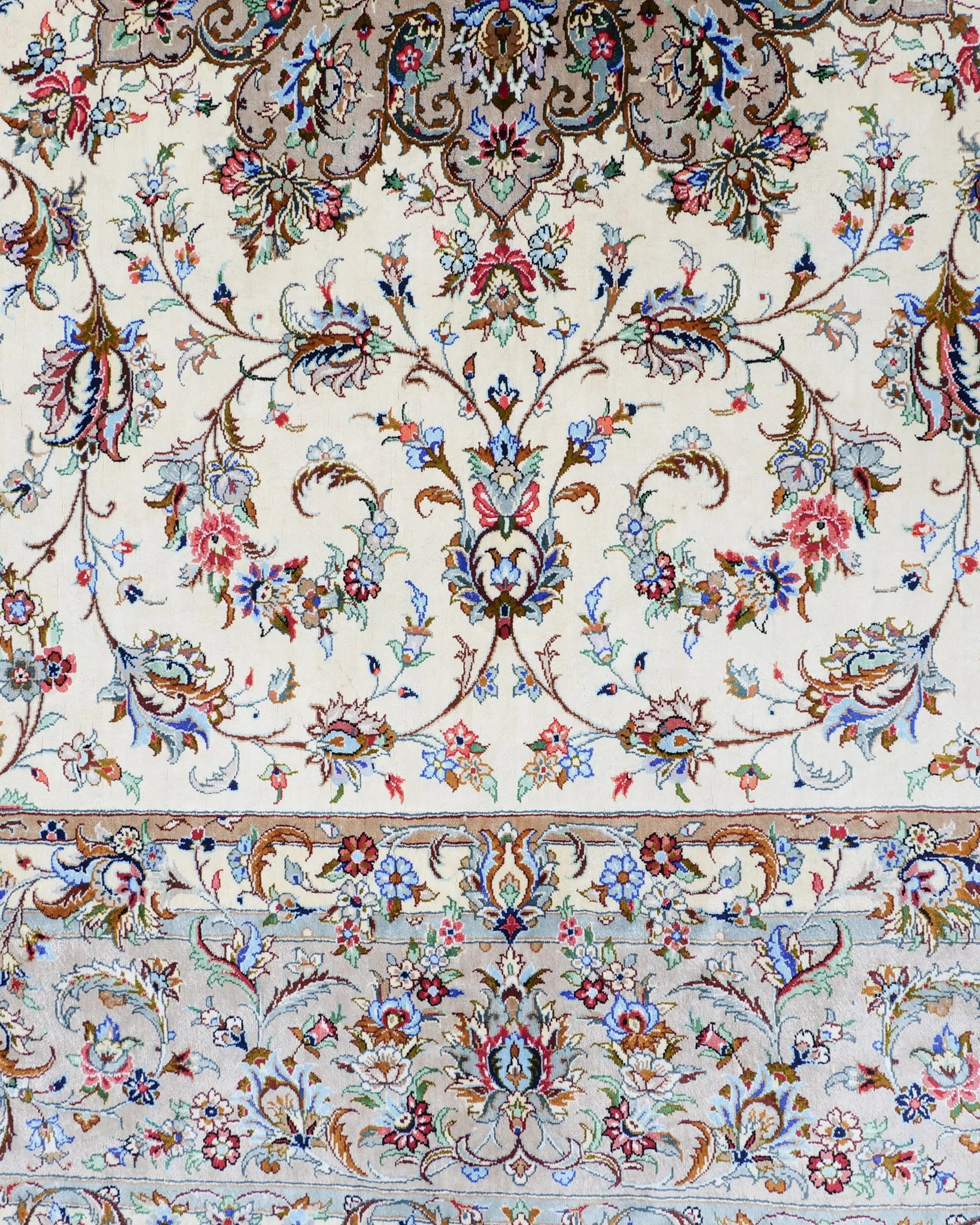 ペルシャ絨毯 カシャーン産 パディディ工房 シルク 約197cm x 298cm アイボリー ホワイト 白 手織り ラグ