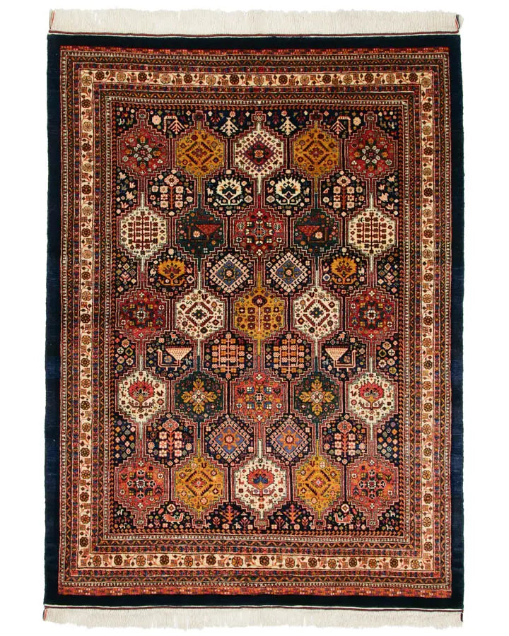 ペルシャ絨毯 カシュガイ 163x224cm トライバルラグ 黒 ブラック 手織り