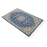 ペルシャ絨毯 ナイン ウール 玄関マット 青 (ブルー)