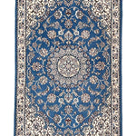 ペルシャ絨毯 ナイン ウール 玄関マット 青 (ブルー)