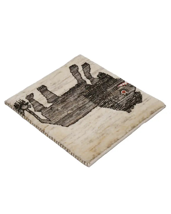 ペルシャ絨毯 ライオン ギャッベ 40x42cm 座布団 ファイン 手織りラグ