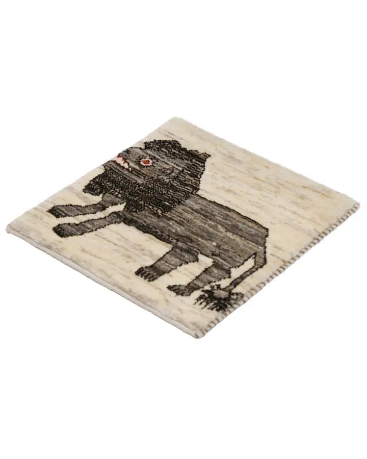 ペルシャ絨毯 ライオン ギャッベ 40x42cm 座布団 ファイン 手織りラグ