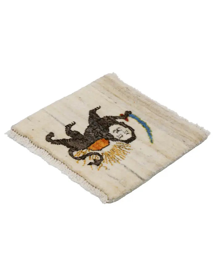 ライオンラグ ギャッベ 35x39cm ペルシャ絨毯 座布団 手織り