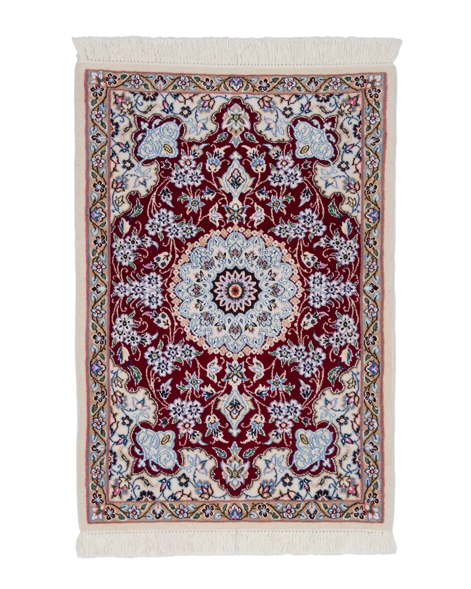 【クリアランスセール】ペルシャ絨毯 82cm×120cm No. 508−88 ナイン産ペルシャ絨毯|上品な赤とシルクの草花模様 約62×90cm