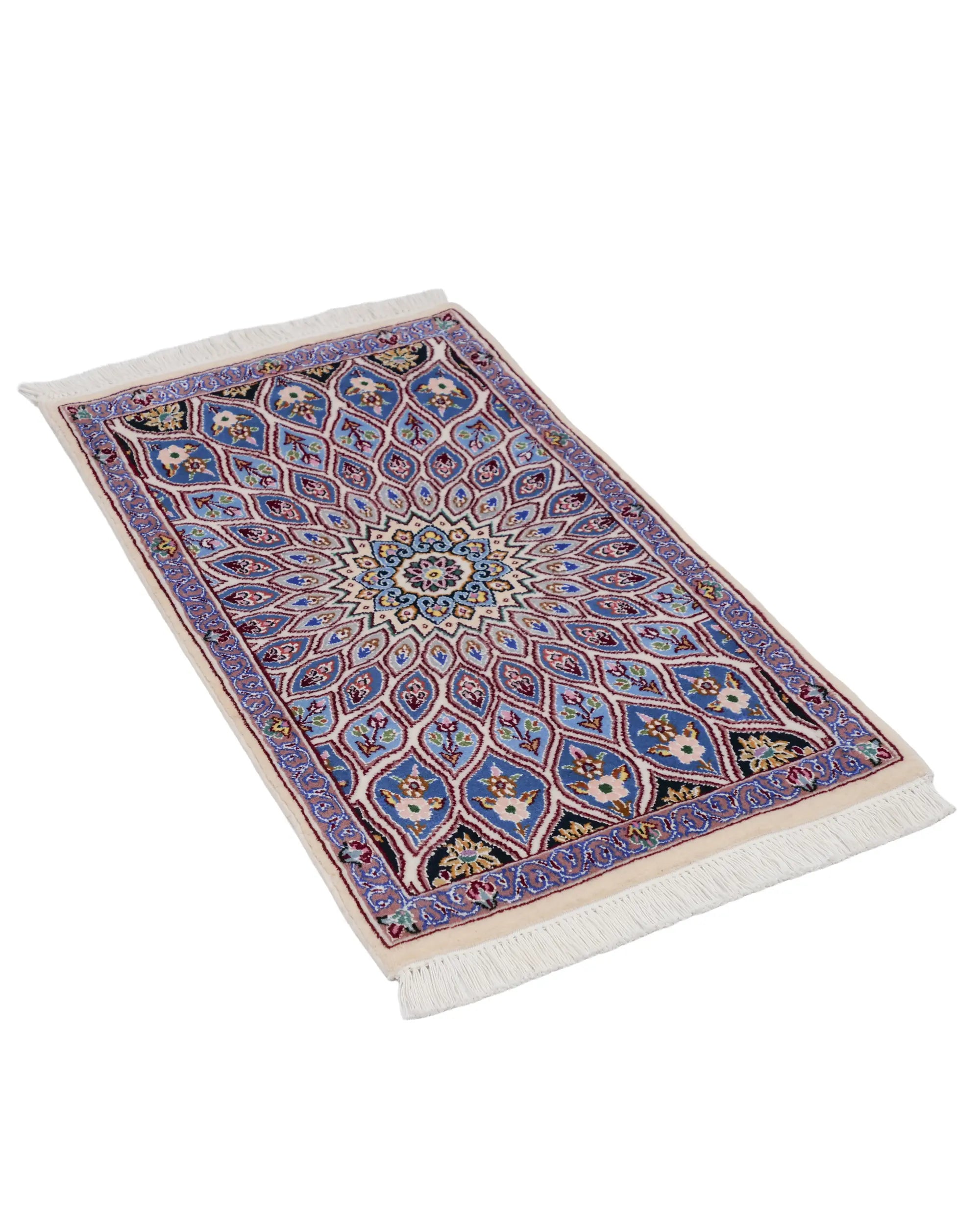 ペルシャ絨毯 ナイン産 約50cm x 85cm ゴンバッディ 玄関マット モスク 手織り ラグ