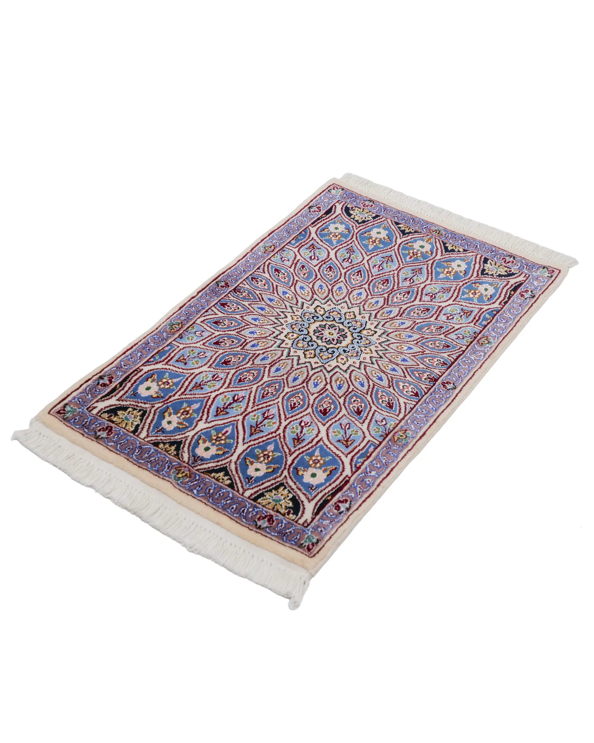 ペルシャ絨毯 ナイン産 約50cm x 85cm ゴンバッディ 玄関マット モスク 手織り ラグ
