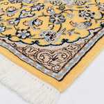 ペルシャ絨毯 ナイン産 40x60cm 玄関マット ミニ 黄色 イエロー 手織り ラグ