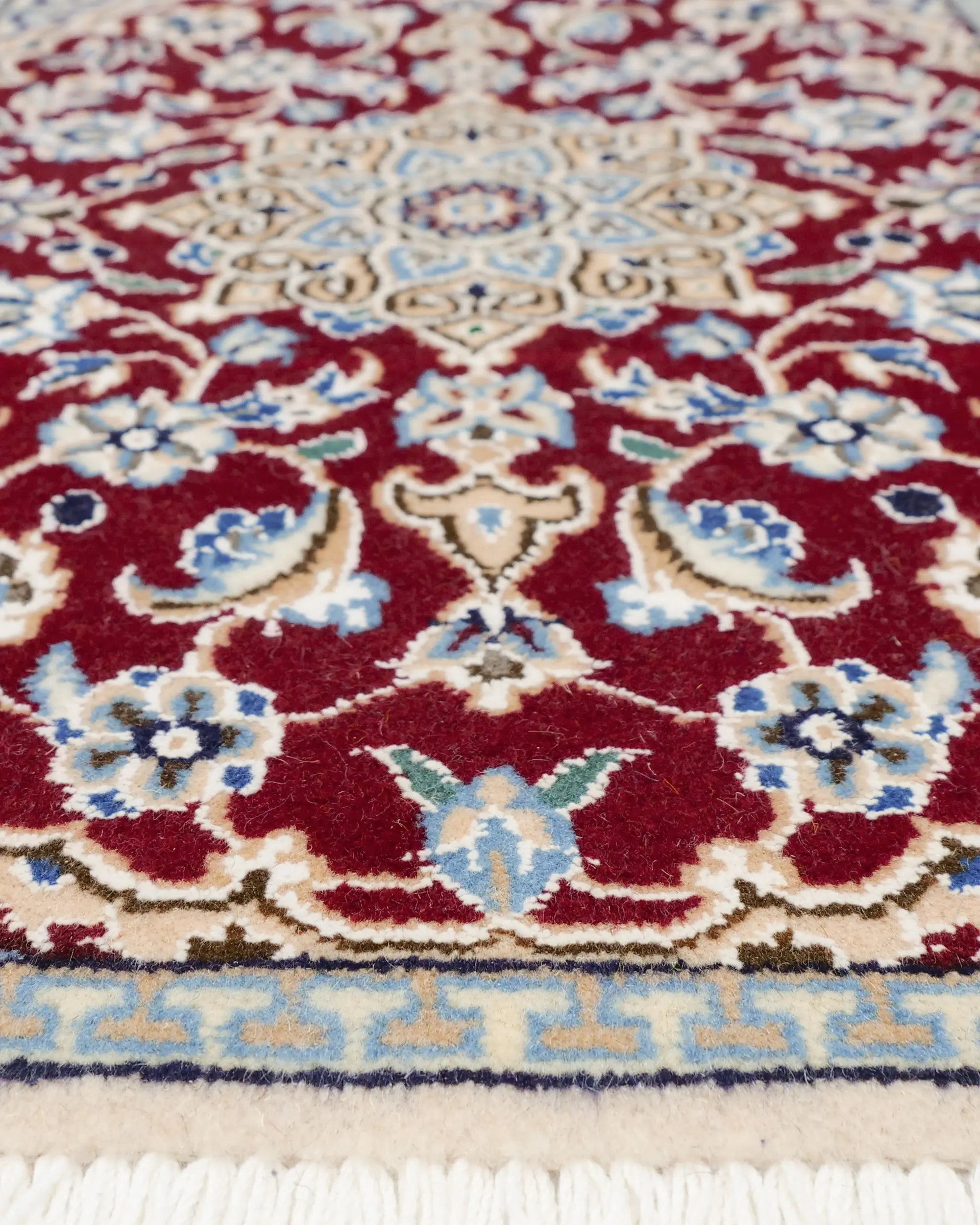 ペルシャ絨毯 ナイン産 40x60cm 玄関マット ミニ 赤色 レッド 手織り ラグ