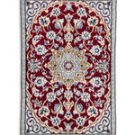 ペルシャ絨毯 ナイン産 40x60cm 玄関マット ミニ 赤色 レッド 手織り ラグ