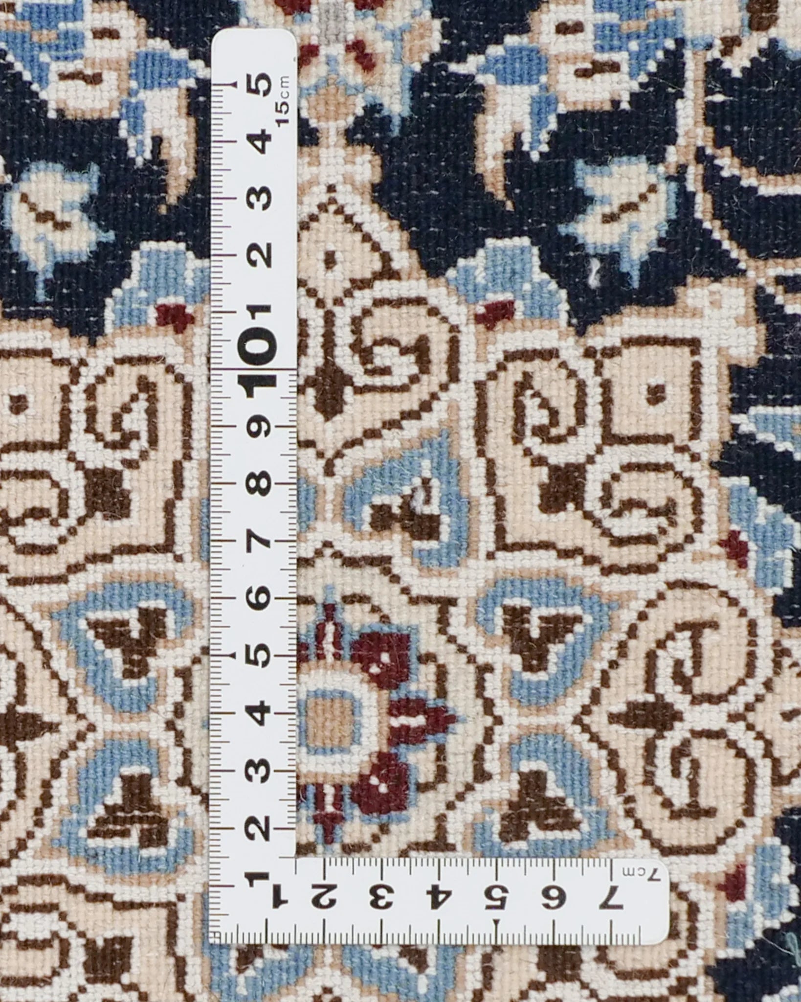 手織り ペルシャ絨毯 ナイン産 ウール&シルク 40x60cm 玄関マット 青 ブルー ラグ