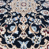 手織り ペルシャ絨毯 ナイン産 ウール&シルク 40x60cm 玄関マット 青 ブルー ラグ
