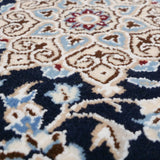 手織り ペルシャ絨毯 ナイン産 ウール&シルク 40x60cm 玄関マット 青 ブルー ラグ