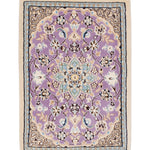 ペルシャ絨毯 ナイン産 ウール&シルク 手織り 紫 ミニサイズ ラグ 玄関マット