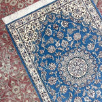 ペルシャ絨毯 ナイン ウール 玄関マット 青 (ブルー)