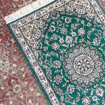 ペルシャ絨毯 ナイン ウール 玄関マット 緑 (グリーン)